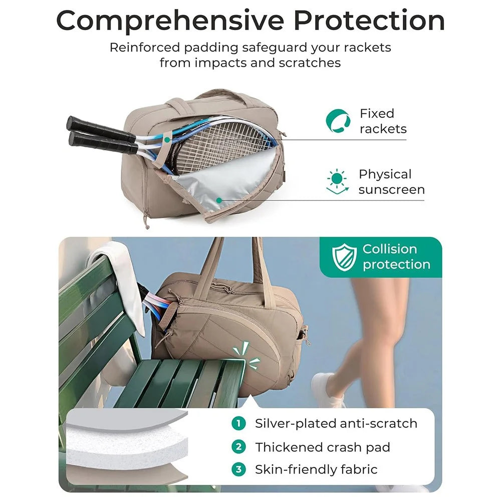 Tennis Duffle Bag Travel Sports Gym Bag with Racket Compartment Shoe Pocket for Pickleball Badminton - Camel - 3