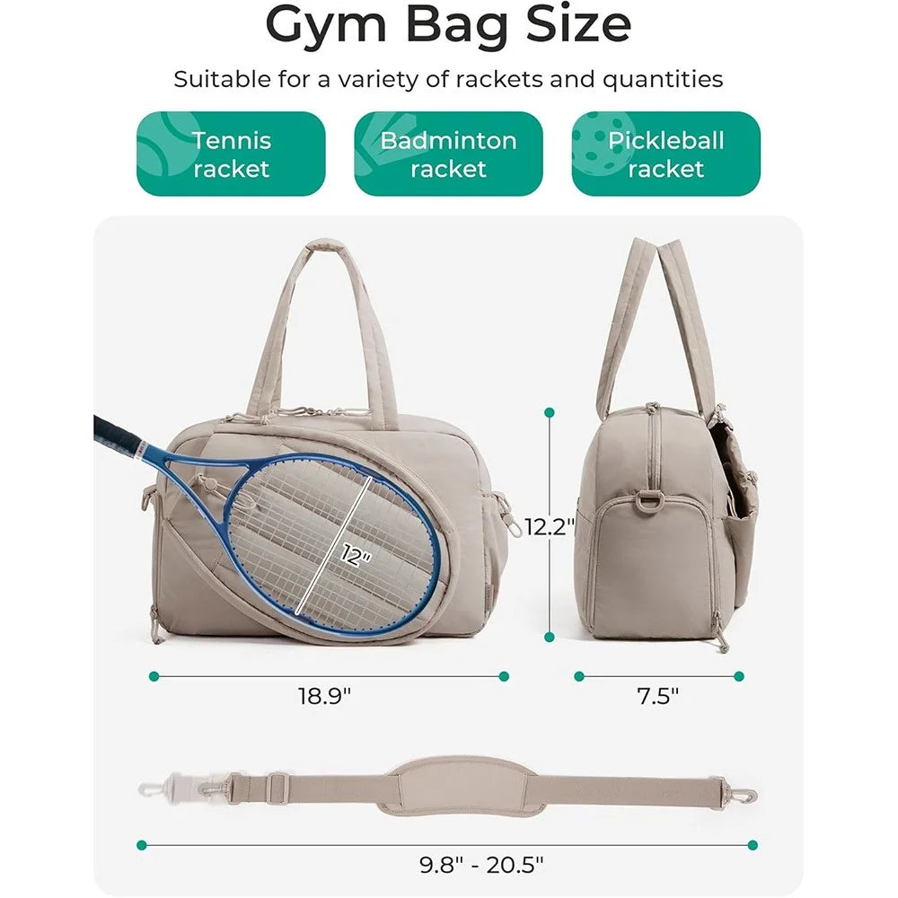 Tennis Duffle Bag Travel Sports Gym Bag with Racket Compartment Shoe Pocket for Pickleball Badminton - Camel - 6