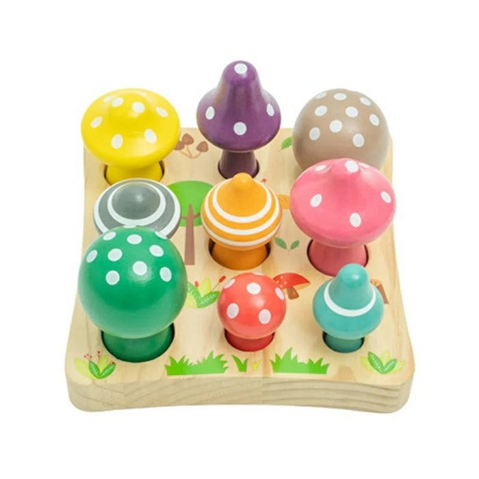 Wooden Mushroom Matching Educational Toy 9Pcs Colorful Mushrooms Early Learning Fine Motor Skills Training Tools for Kids - 1
