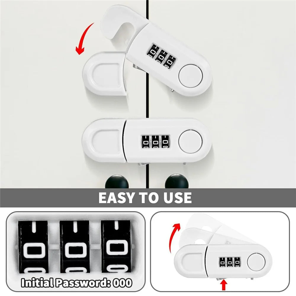 Keyless Combination Cabinet Lock 3-Digit Password Child Pet Proof Drawer Fridge Safety Lock - Black - 3