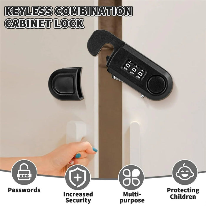 2Pcs Keyless Combination Cabinet Lock 3-Digit Password Child Pet Proof Drawer Fridge Safety Lock - Black - 2