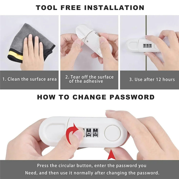 2Pcs Keyless Combination Cabinet Lock 3-Digit Password Child Pet Proof Drawer Fridge Safety Lock - Black - 6
