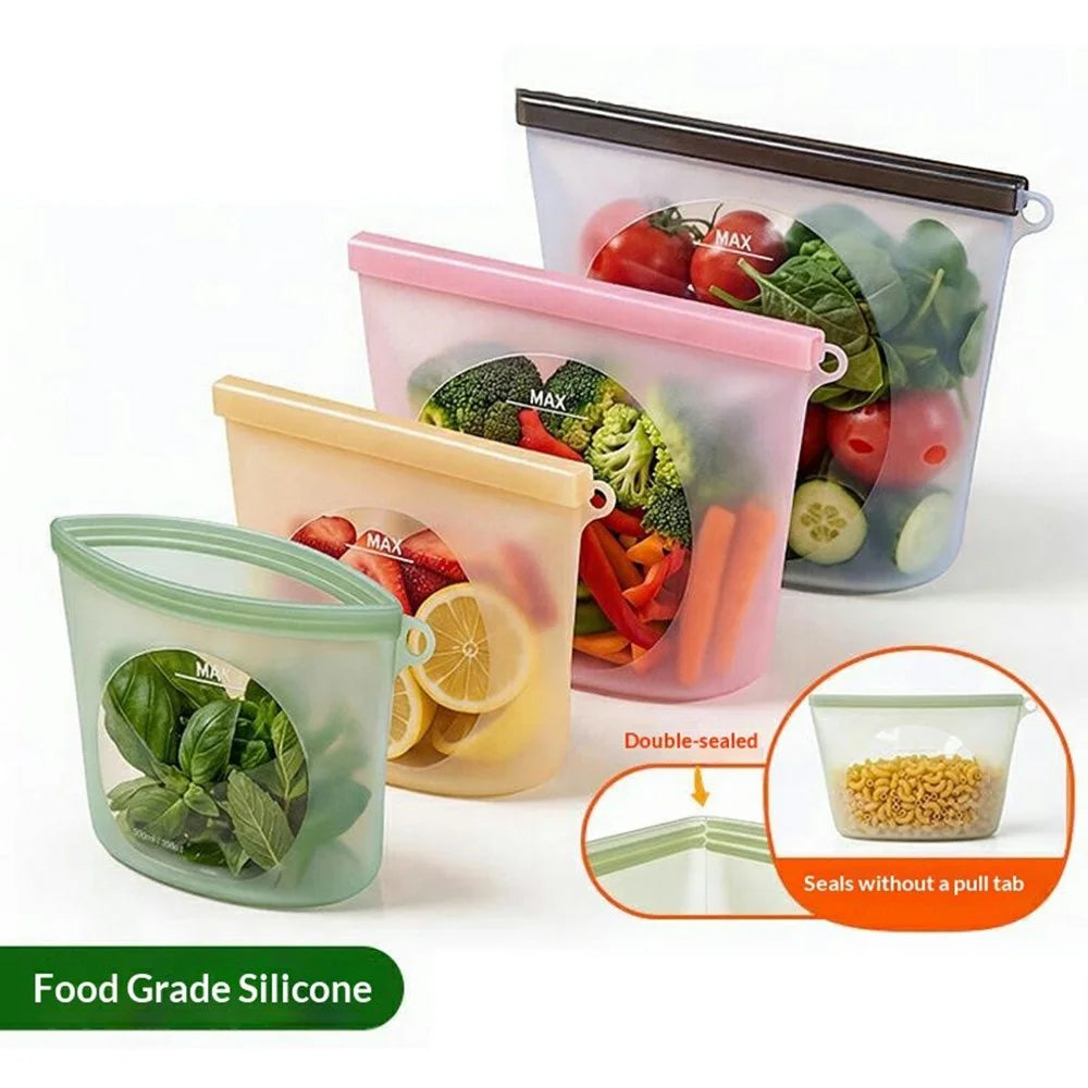 500ml Food Grade Silicone Reusable Storage Bags Double Seal Microwave Freezer Safe Food Fresh-Keeping Sealing Pouch (BPA-Free, LFGB Certified) - Transparent - 2