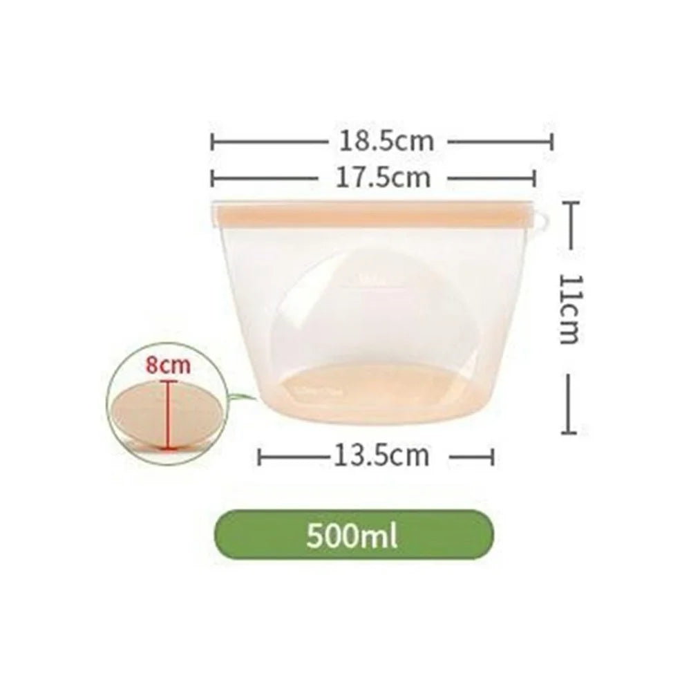 500ml Food Grade Silicone Reusable Storage Bags Double Seal Microwave Freezer Safe Food Fresh-Keeping Sealing Pouch (BPA-Free, LFGB Certified) - Transparent - 6