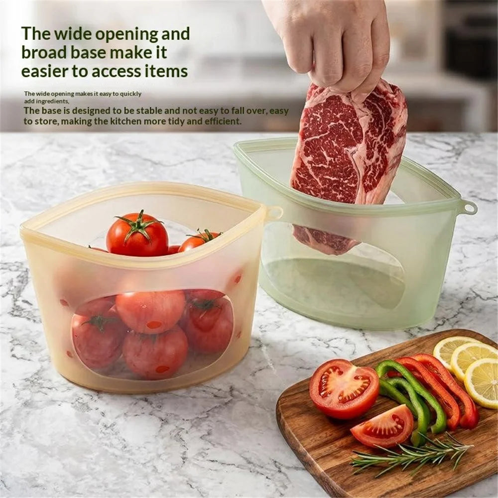 1000ml Food Grade Silicone Reusable Storage Bags Double Seal Microwave Freezer Safe Food Fresh-Keeping Sealing Pouch (BPA-Free, LFGB Certified) - Transparent - 5