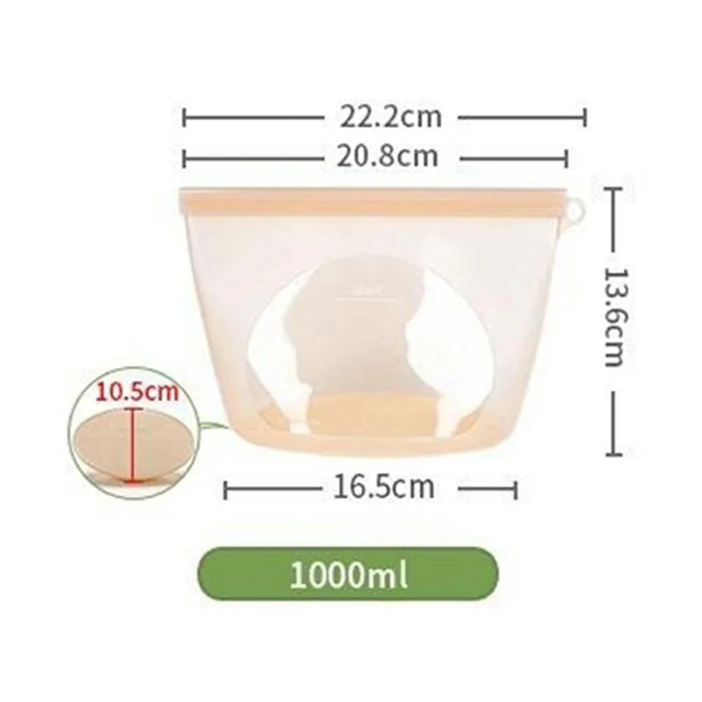 1000ml Food Grade Silicone Reusable Storage Bags Double Seal Microwave Freezer Safe Food Fresh-Keeping Sealing Pouch (BPA-Free, LFGB Certified) - Transparent - 6