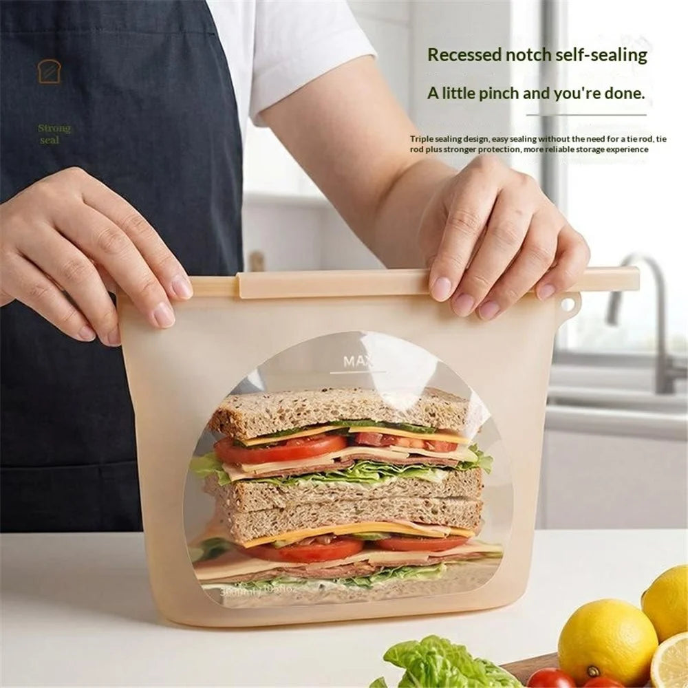 2000ml Food Grade Silicone Reusable Storage Bags Double Seal Microwave Freezer Safe Food Fresh-Keeping Sealing Pouch (BPA-Free, LFGB Certified) - Transparent - 3