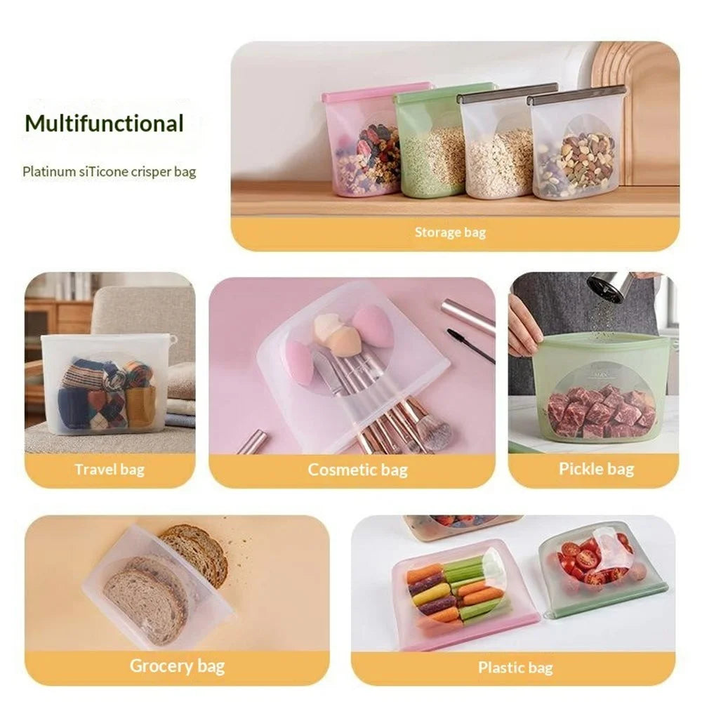 2000ml Food Grade Silicone Reusable Storage Bags Double Seal Microwave Freezer Safe Food Fresh-Keeping Sealing Pouch (BPA-Free, LFGB Certified) - Transparent - 4