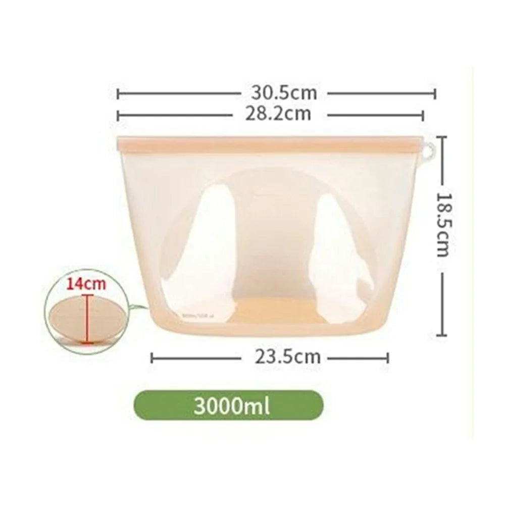 3000ml Food Grade Silicone Reusable Storage Bags Double Seal Microwave Freezer Safe Food Fresh-Keeping Sealing Pouch (BPA-Free, LFGB Certified) - Transparent - 6