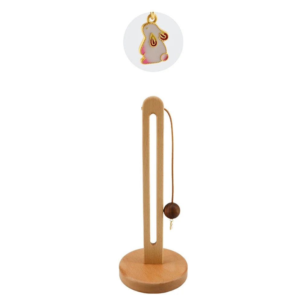 12.5x29cm Beech Wood Paper Towel Holder Desktop U-Shape Kitchen Roll Holder Stand Cling Film Storage Rack - Rabbit Pendant - 1