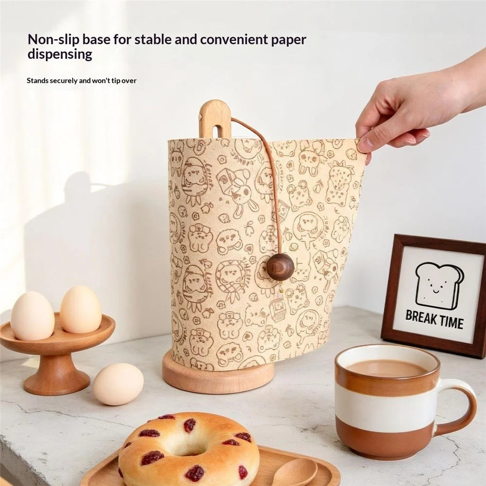 12.5x29cm Beech Wood Paper Towel Holder Desktop U-Shape Kitchen Roll Holder Stand Cling Film Storage Rack - Rabbit Pendant - 4