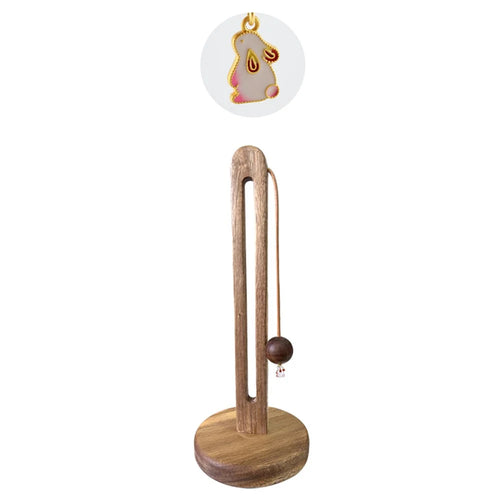 13x31cm Acacia Wood Paper Towel Holder Desktop U-Shape Kitchen Roll Holder Stand Cling Film Storage Rack - Rabbit Pendant - 1