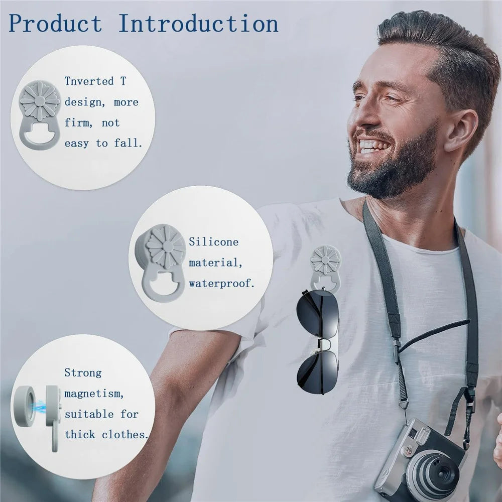 Silicone Magnetic Glasses Holder Clip Daisy Design Waterproof Sunglasses Reading Glasses Holder for Outdoor Travel - Grey - 6