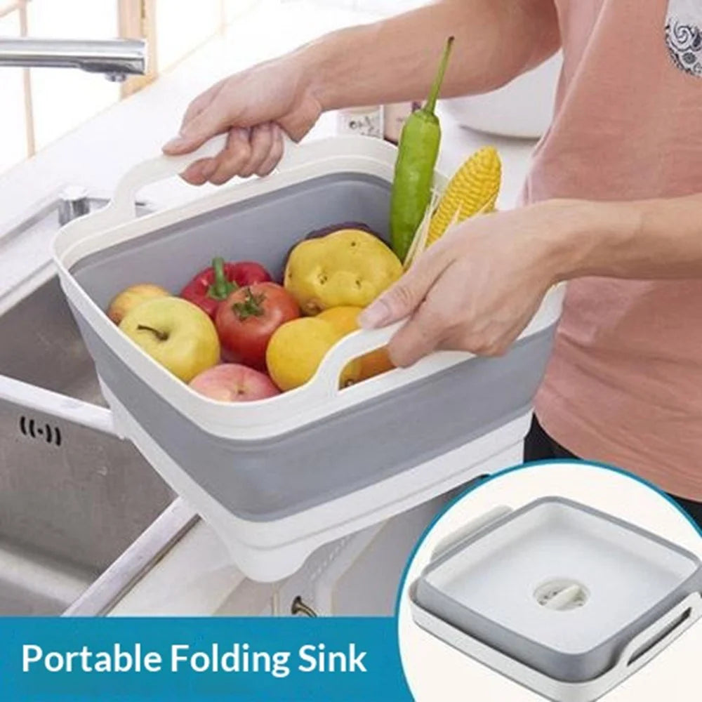 Collapsible Kitchen Strainer Basket with Dual Handles Square Drain Basket for Vegetable Fruit Washing - Grey+White - 2