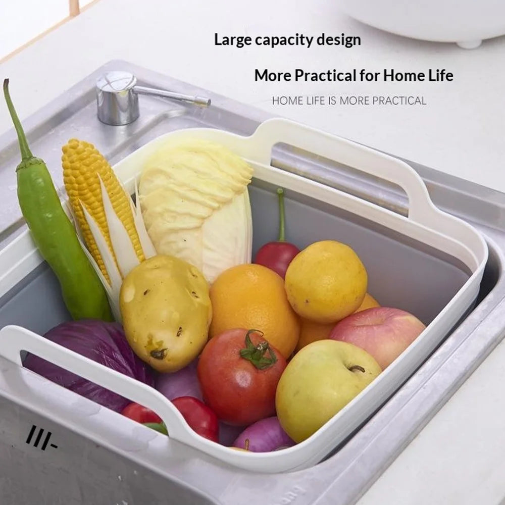 Collapsible Kitchen Strainer Basket with Dual Handles Square Drain Basket for Vegetable Fruit Washing - Grey+White - 5