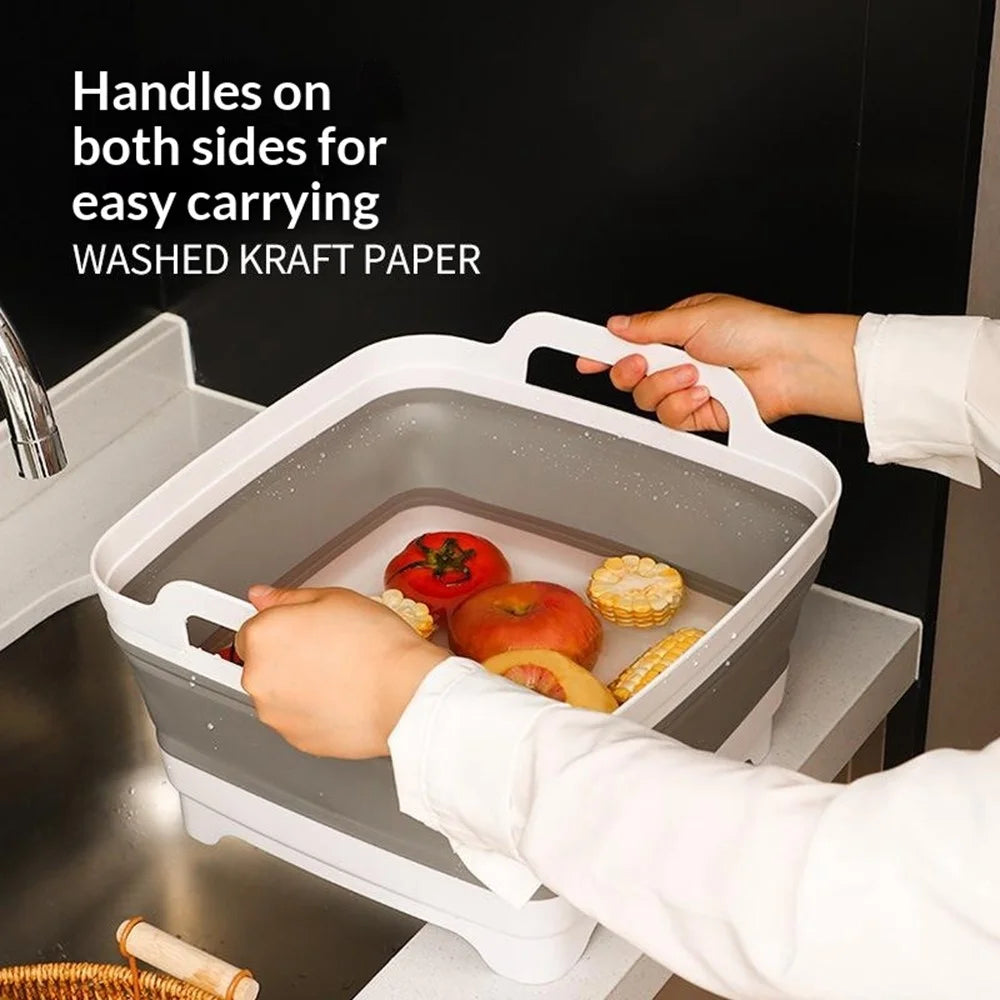 Collapsible Kitchen Strainer Basket with Dual Handles Square Drain Basket for Vegetable Fruit Washing - Grey+White - 6
