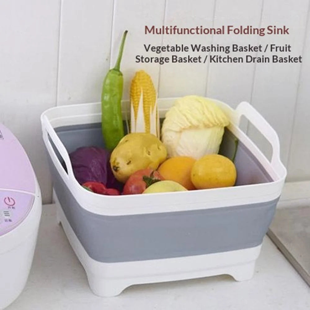 Collapsible Kitchen Strainer Basket with Dual Handles Square Drain Basket for Vegetable Fruit Washing - Grey+White - 7