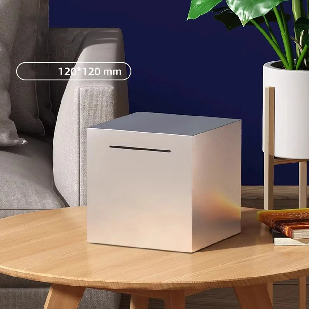 12x12cm Cube Shape Stainless Steel Piggy Bank Money Saving Box for Coin Cash Storage - 2