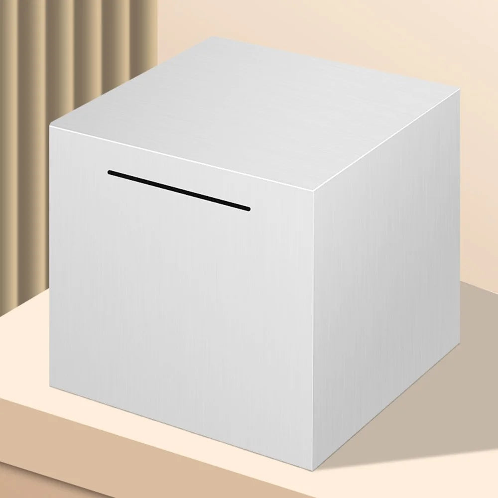 12x12cm Cube Shape Stainless Steel Piggy Bank Money Saving Box for Coin Cash Storage - 3