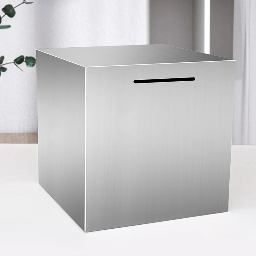 12x12cm Cube Shape Stainless Steel Piggy Bank Money Saving Box for Coin Cash Storage - 4