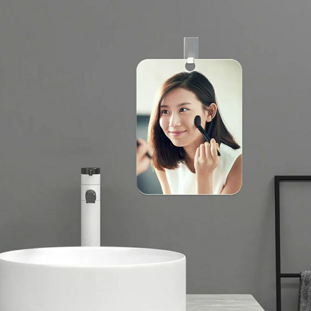 20x25cm Anti-Fog Bathroom Mirror with Hanging Hole PS+Acrylic Wall Mounted Shaving Washroom Accessories - 6