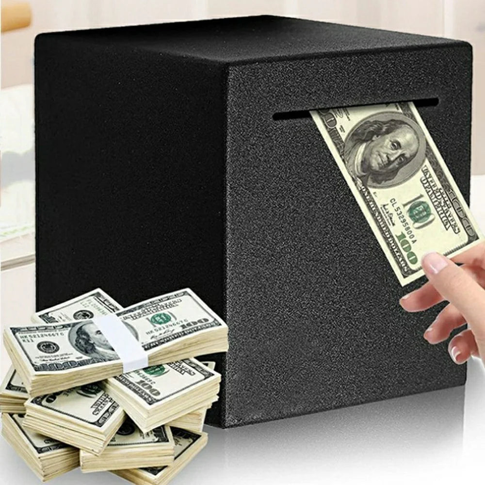 12x12cm Cube Shape Stainless Steel Piggy Bank Money Saving Box for Coin Cash Storage - Black - 2