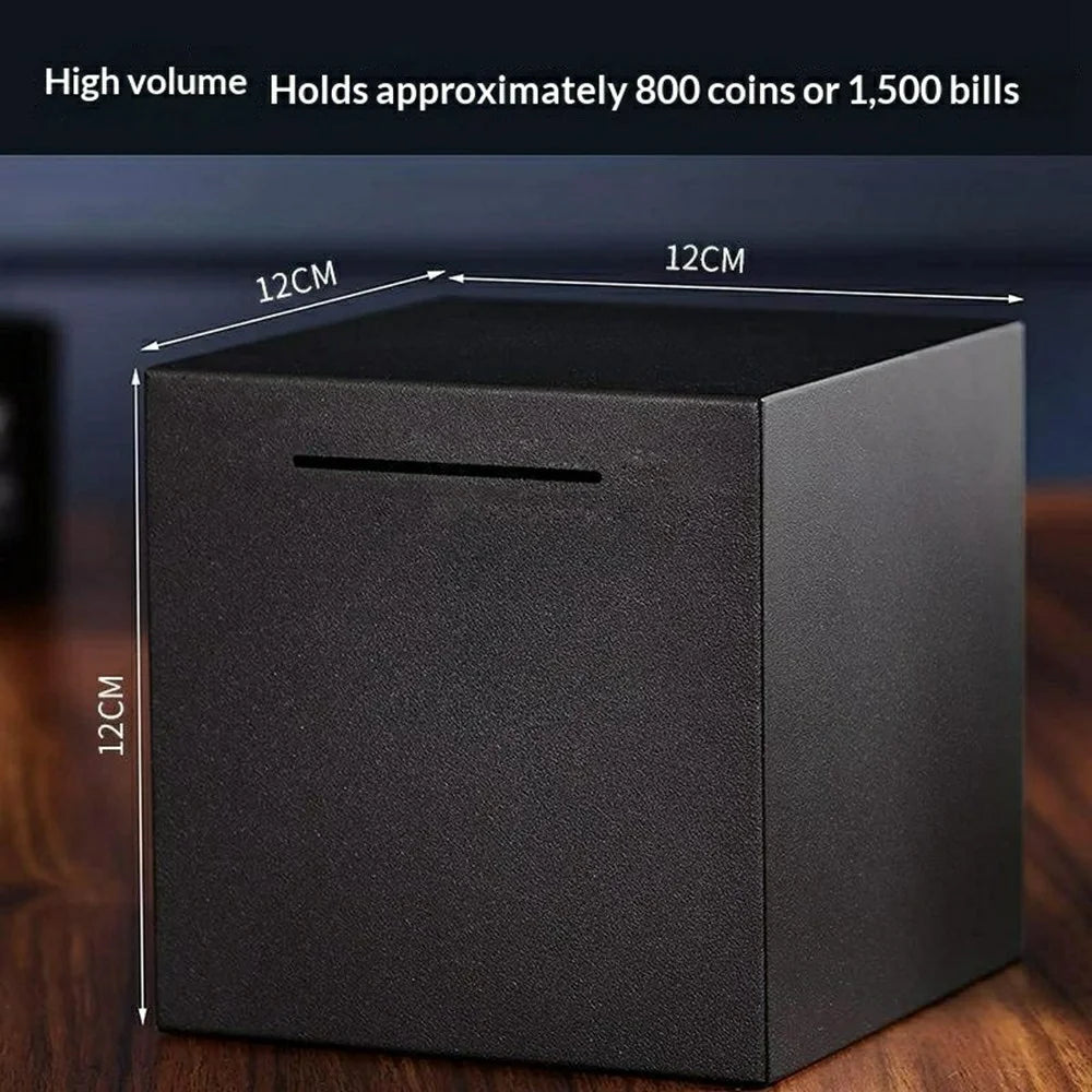 12x12cm Cube Shape Stainless Steel Piggy Bank Money Saving Box for Coin Cash Storage - Black - 4