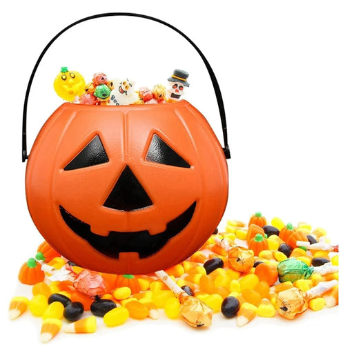 11x11x8.5cm Halloween Pumpkin Bucket Orange Plastic Candy Pail with Handle Jack-O-Lantern for Trick or Treat - 1