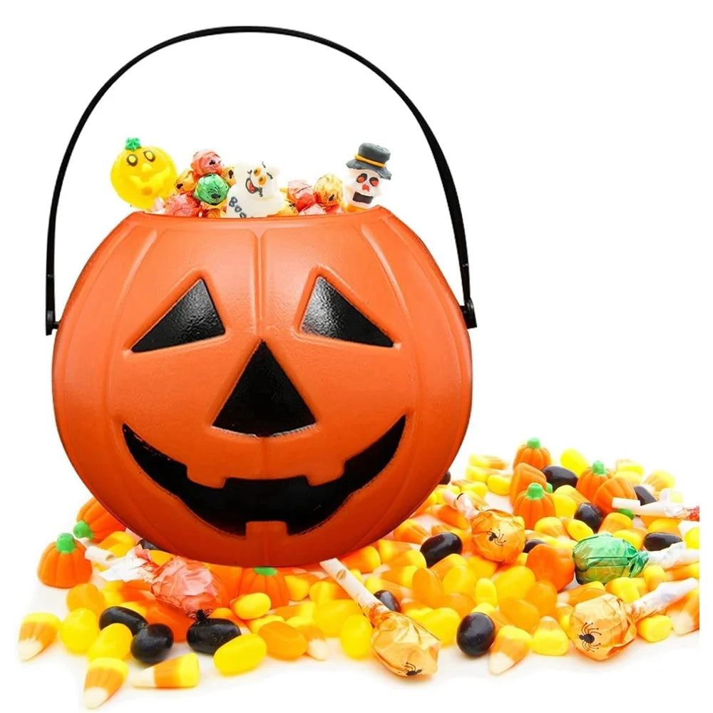 11x11x8.5cm Halloween Pumpkin Bucket Orange Plastic Candy Pail with Handle Jack-O-Lantern for Trick or Treat - 1
