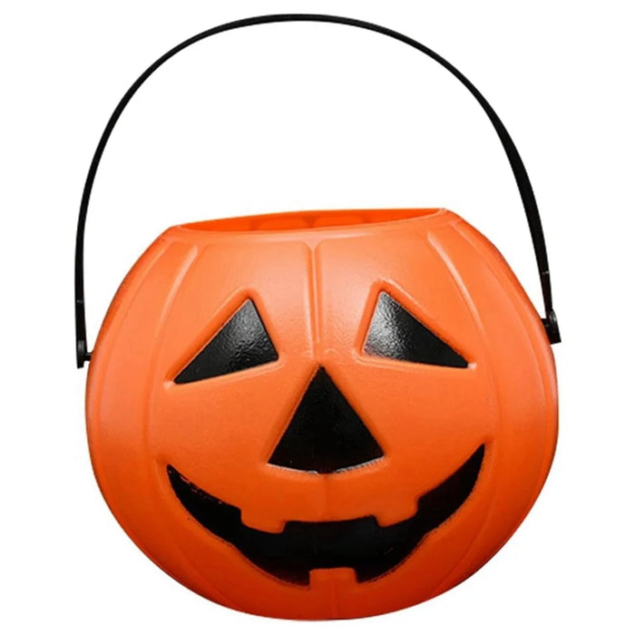 11x11x8.5cm Halloween Pumpkin Bucket Orange Plastic Candy Pail with Handle Jack-O-Lantern for Trick or Treat - 2