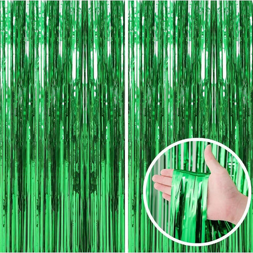 1x2m Foil Curtain Fringe Backdrop Metallic Shimmer Curtains Decoration Gift for Birthday Party Wedding Stage - Green - 1