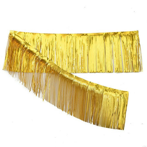 200x30cm Metallic Fringe Garland Shimmery Foil Curtain Backdrop Hanging Decoration for Birthday Party - Gold - 1