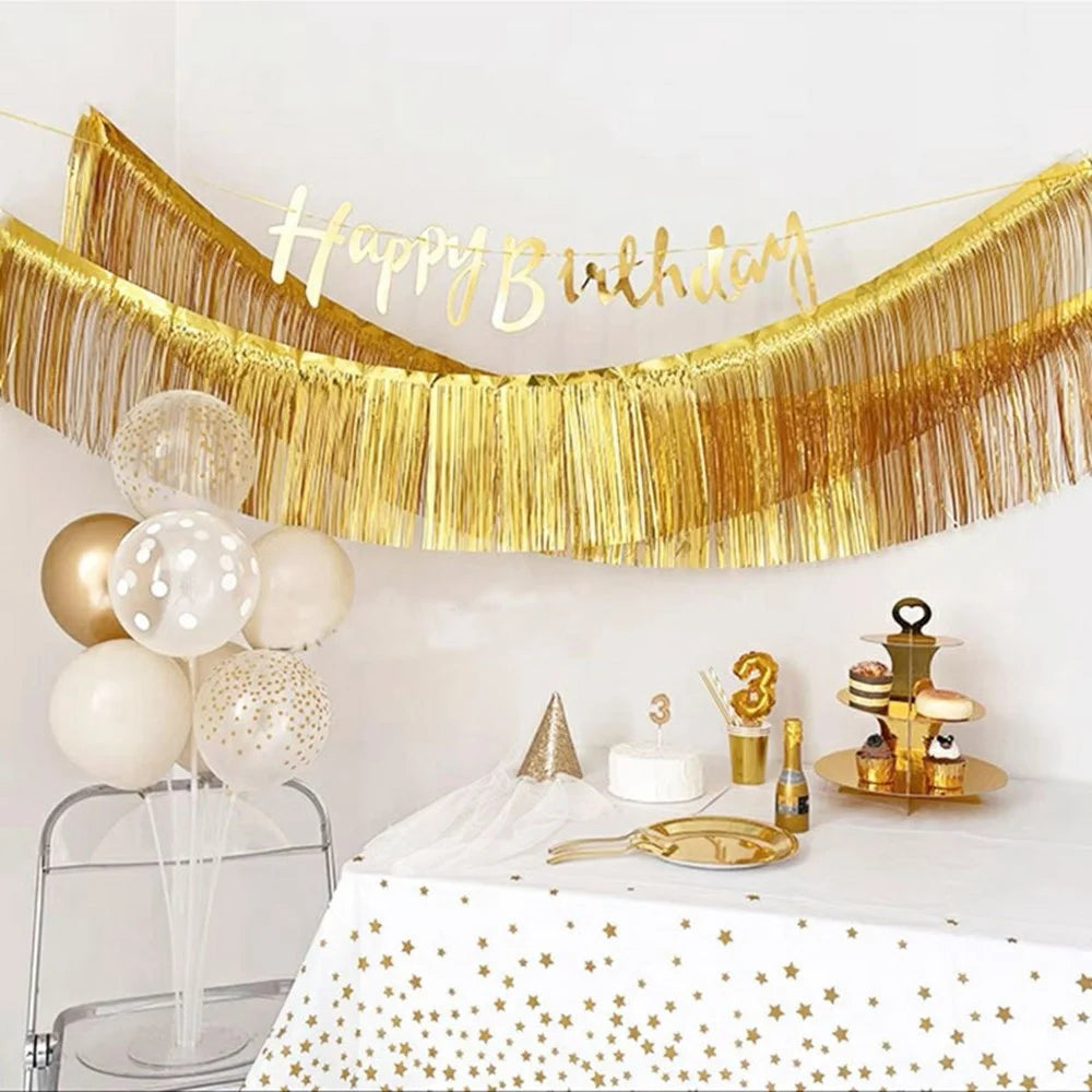 200x30cm Metallic Fringe Garland Shimmery Foil Curtain Backdrop Hanging Decoration for Birthday Party - Gold - 2