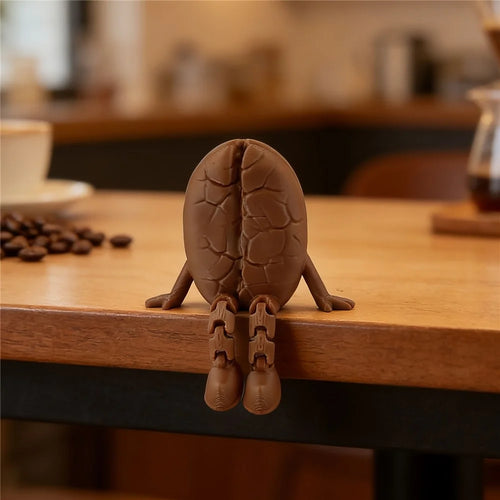 6.3x8.1cm 3D Printed Coffee Bean Figurine Articulated Desktop Decoration Toy for Home Office Decor - Chocolate Color - 1