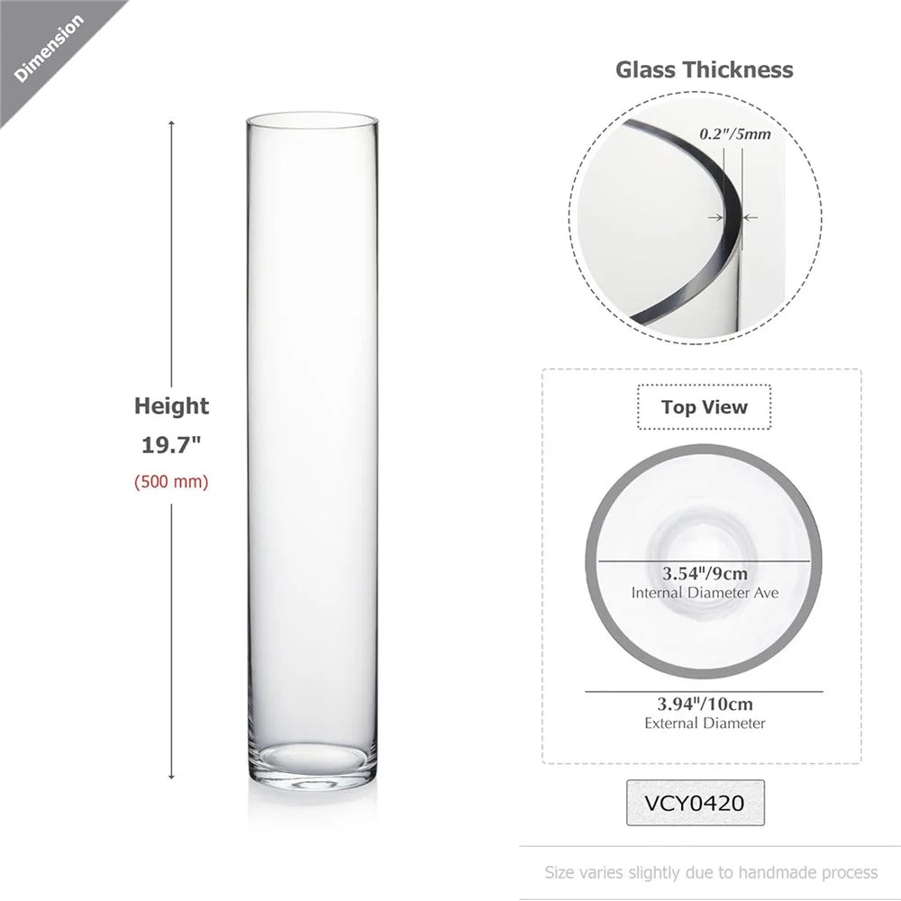 50x10cm Glass Vase Wide Mouth Tall Cylinder Water Plants Flowers Floor Vase for Home Decor - 7