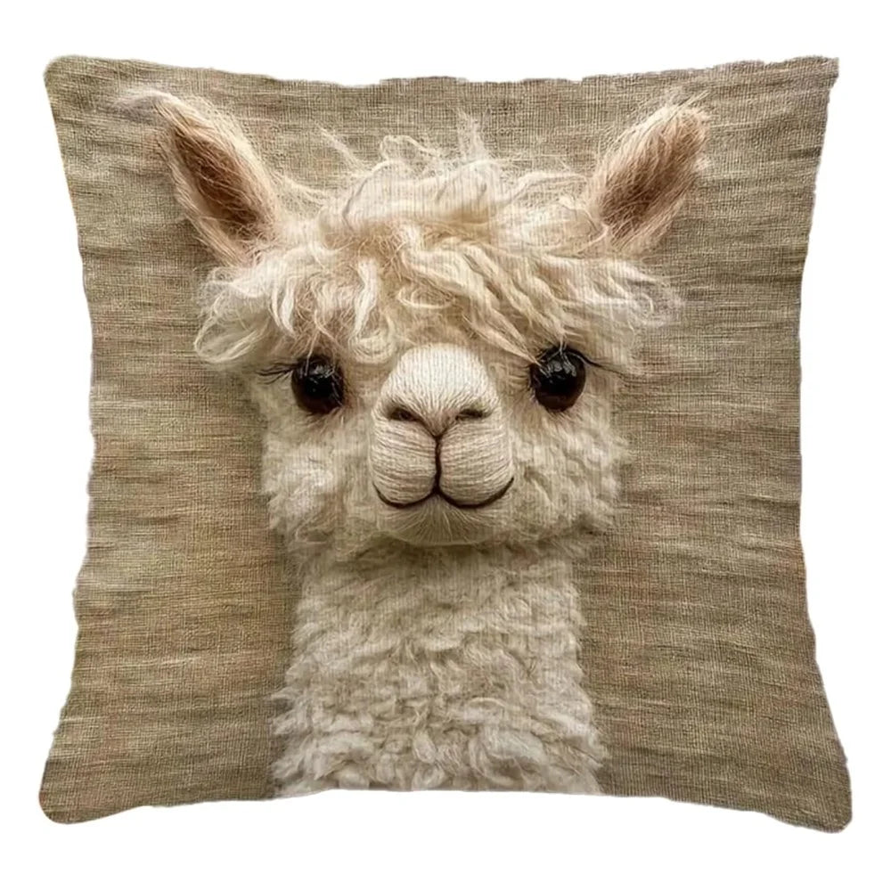 45x45cm Cute Animal Face Throw Pillow Cover Linen Embroidered Style Sofa Cushion Cover for Home Decor - 1 Style - 1