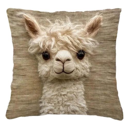 45x45cm Cute Animal Face Throw Pillow Cover Linen Embroidered Style Sofa Cushion Cover for Home Decor - 1 Style - 1