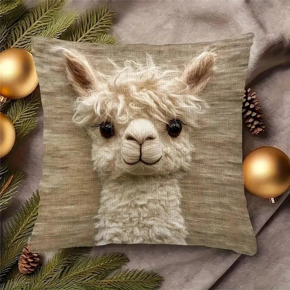 45x45cm Cute Animal Face Throw Pillow Cover Linen Embroidered Style Sofa Cushion Cover for Home Decor - 1 Style - 2
