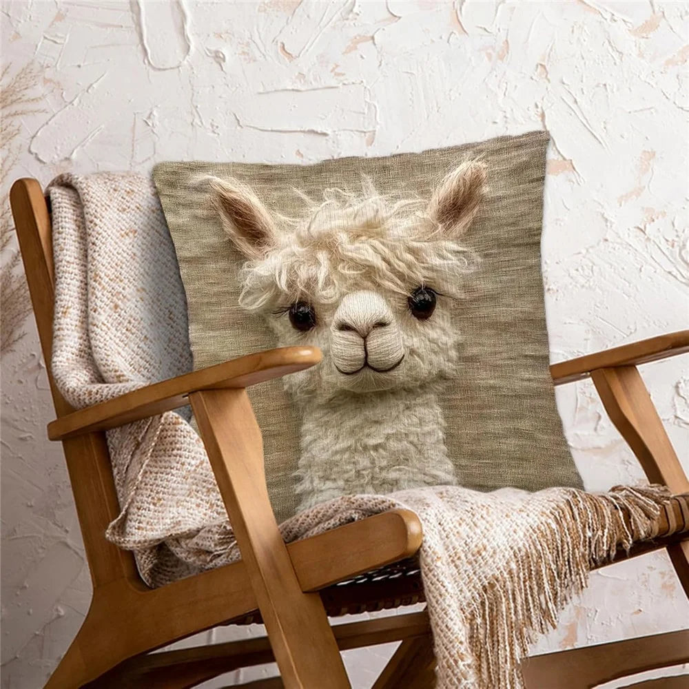 45x45cm Cute Animal Face Throw Pillow Cover Linen Embroidered Style Sofa Cushion Cover for Home Decor - 1 Style - 3