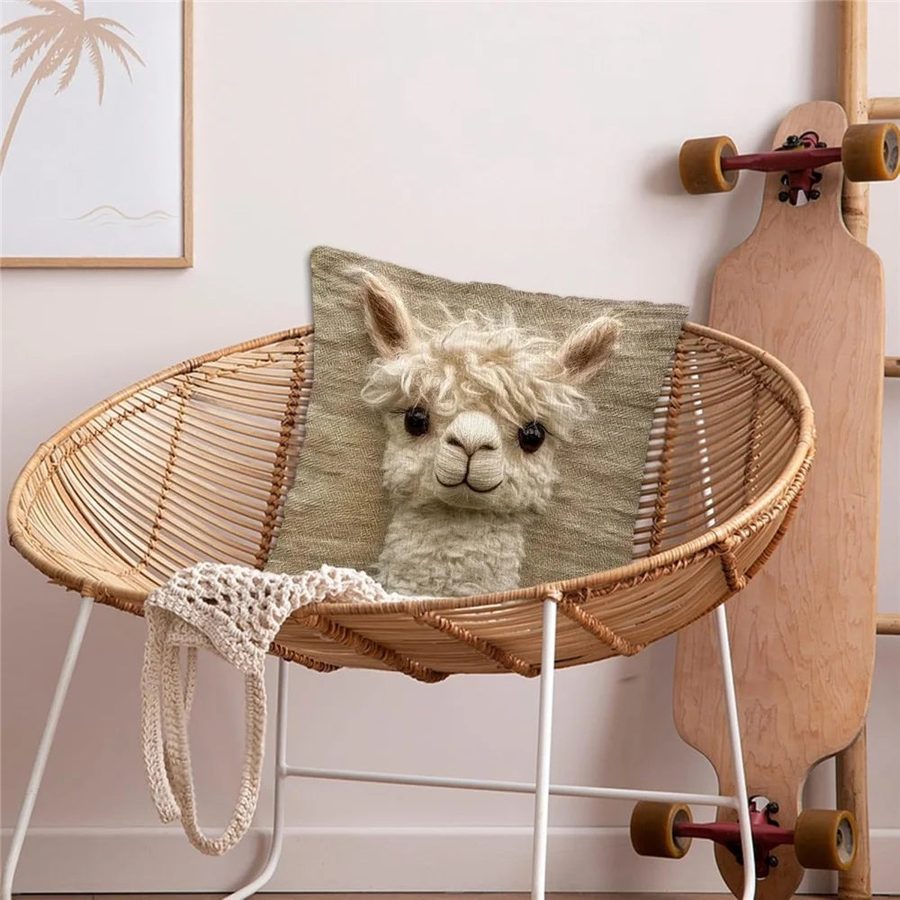 45x45cm Cute Animal Face Throw Pillow Cover Linen Embroidered Style Sofa Cushion Cover for Home Decor - 1 Style - 4