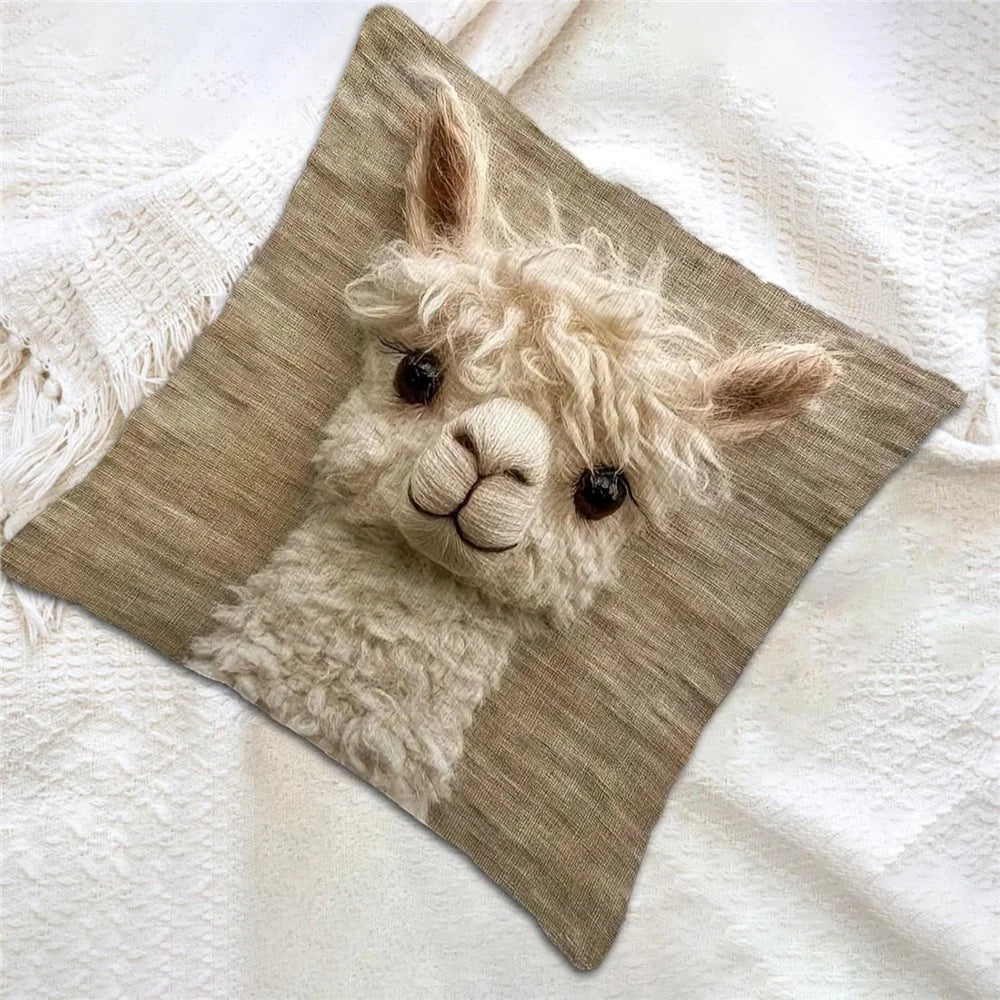 45x45cm Cute Animal Face Throw Pillow Cover Linen Embroidered Style Sofa Cushion Cover for Home Decor - 1 Style - 5