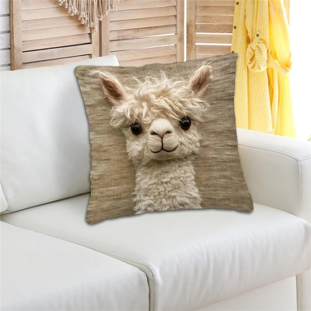 45x45cm Cute Animal Face Throw Pillow Cover Linen Embroidered Style Sofa Cushion Cover for Home Decor - 1 Style - 6