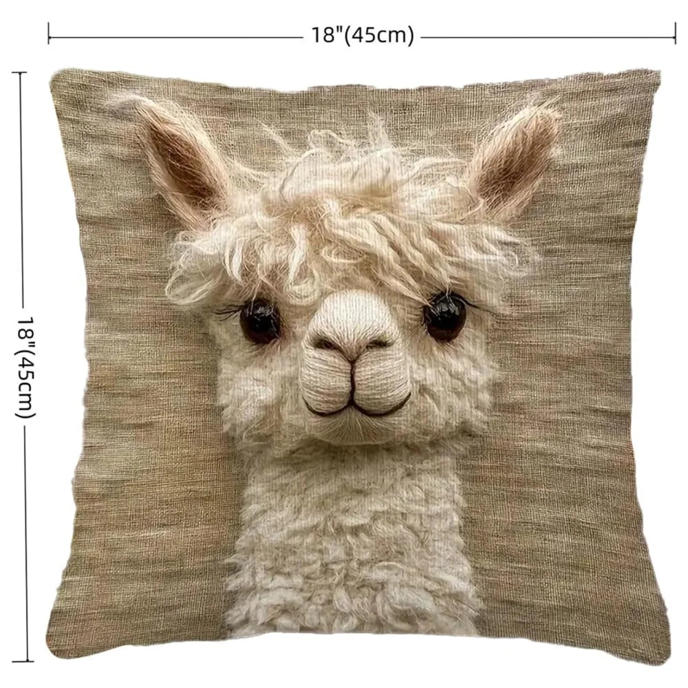 45x45cm Cute Animal Face Throw Pillow Cover Linen Embroidered Style Sofa Cushion Cover for Home Decor - 1 Style - 7