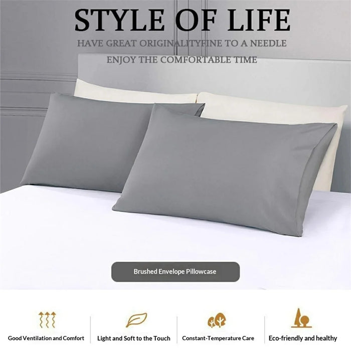 2Pcs 51x76cm Brushed Microfiber Pillowcases Envelope Closure Breathable Pillow Cover for Bedroom Hotel - Light Grey - 2