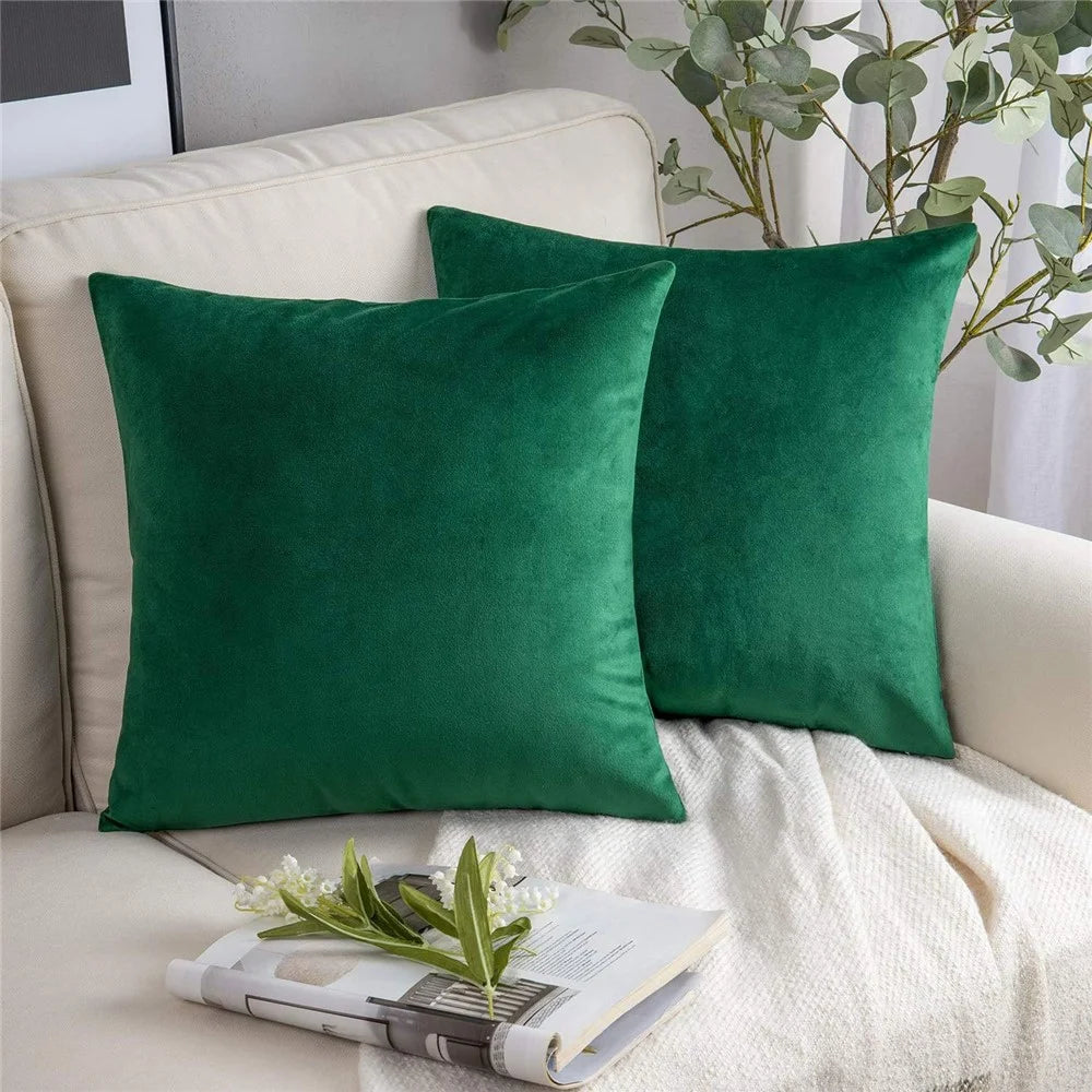 1Pc 45x45cm Soft Velvet Cushion Cover with Hidden Zipper Solid Color Throw Pillow Case for Sofa Bed - Blackish Green - 1