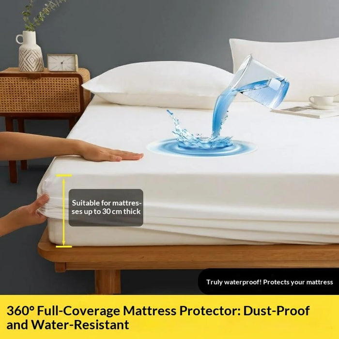 140x200cm Waterproof Mattress Protector Cover 360 Degree Full Coverage Washed Cotton Fitted Sheet - White - 2