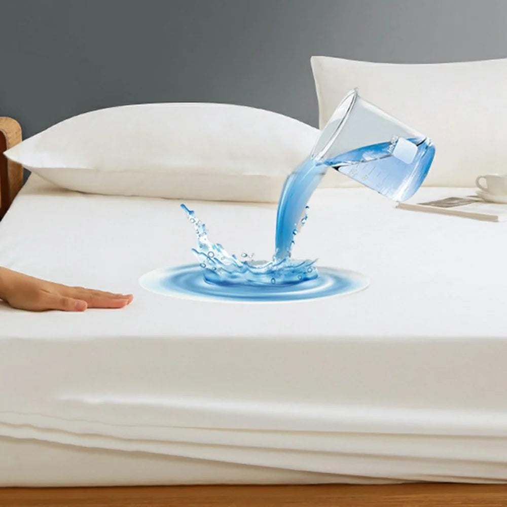 160x200cm Waterproof Mattress Protector Cover 360 Degree Full Coverage Washed Cotton Fitted Sheet - White - 1