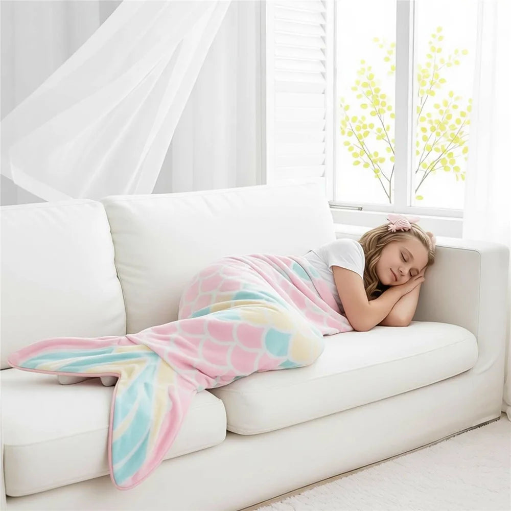 120x52cm Mermaid Tail Design Wearable Blanket for Kids Girls Soft Flannel Sleeping Bag - Light Pink - 4
