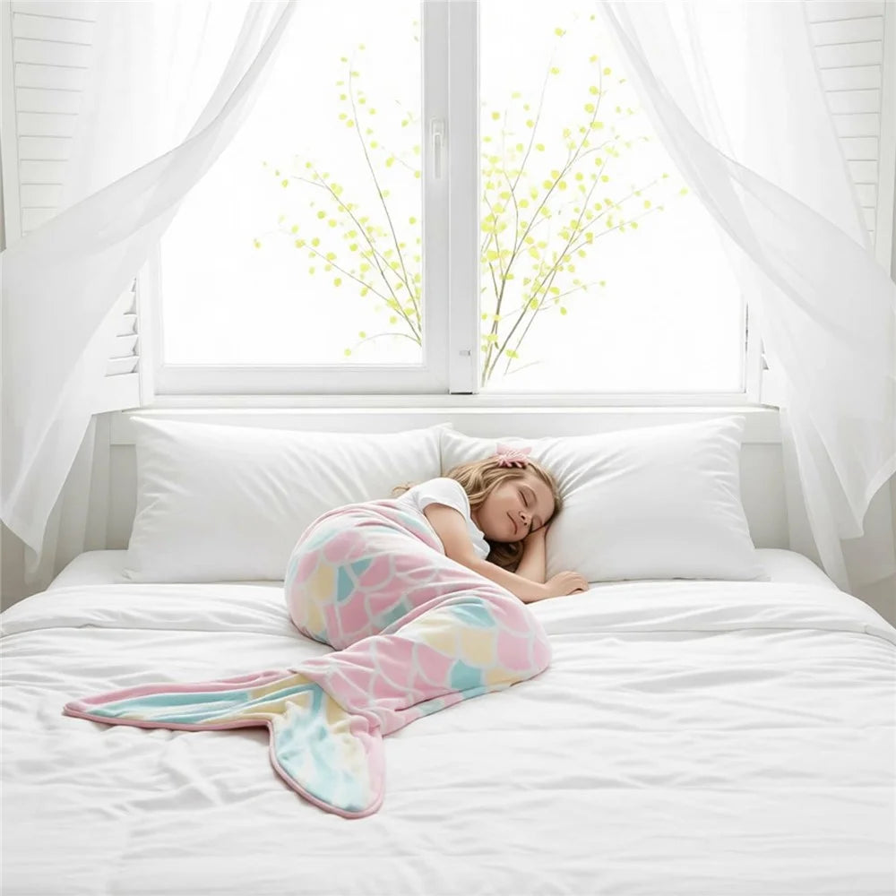 120x52cm Mermaid Tail Design Wearable Blanket for Kids Girls Soft Flannel Sleeping Bag - Light Pink - 5