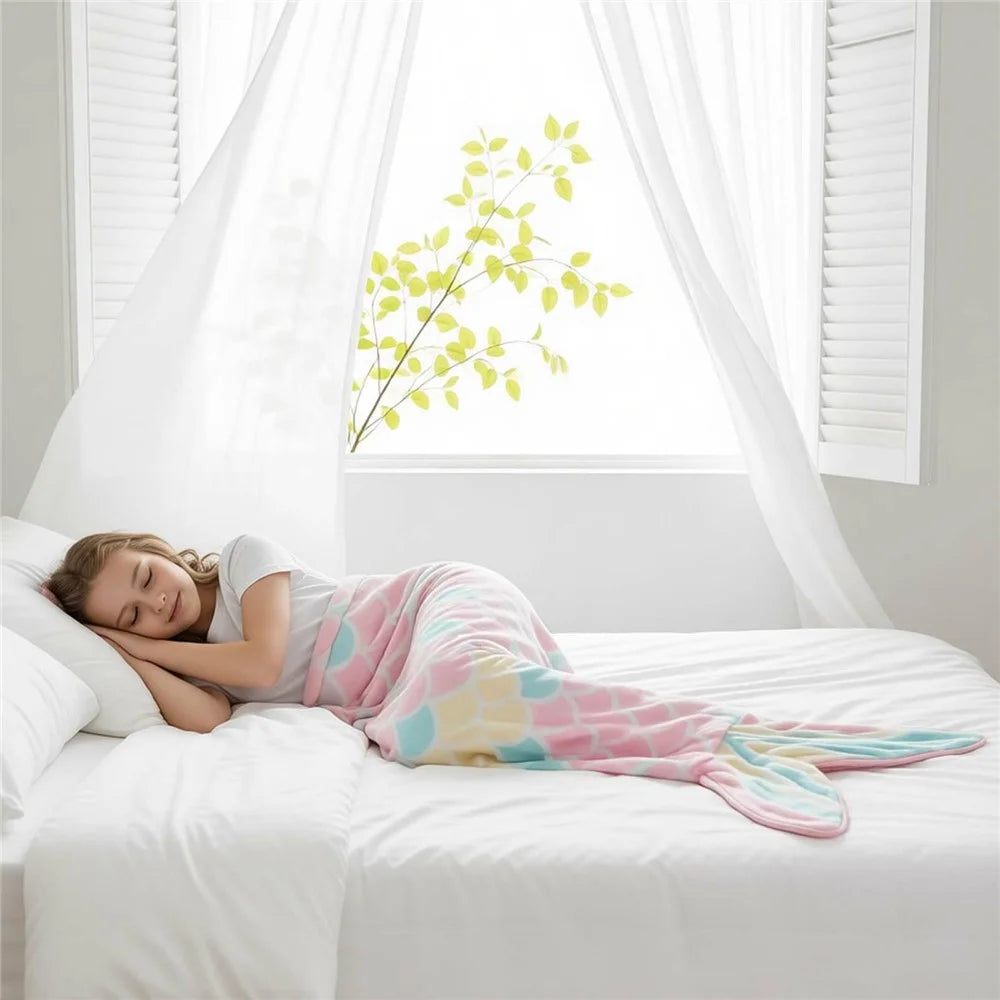 120x52cm Mermaid Tail Design Wearable Blanket for Kids Girls Soft Flannel Sleeping Bag - Light Pink - 6